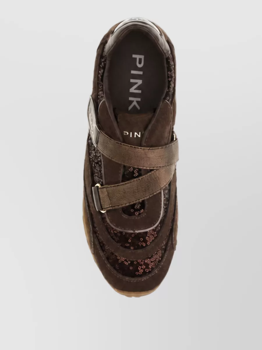 Pinko Suede Leather Sequin-Embellished Panelled Low-Top Sneakers