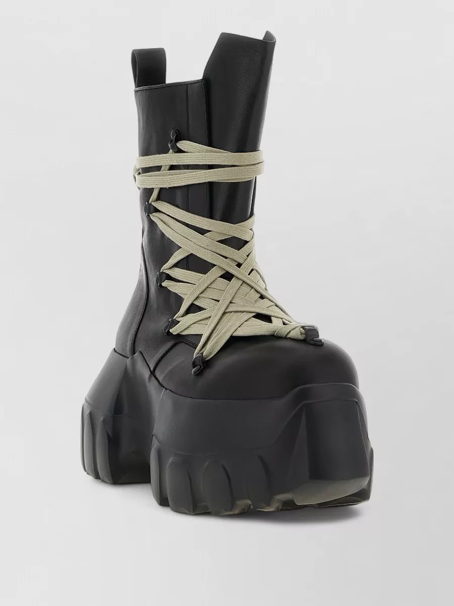 Rick Owens Lace Up Tractor Sole Combat Ankle Boots