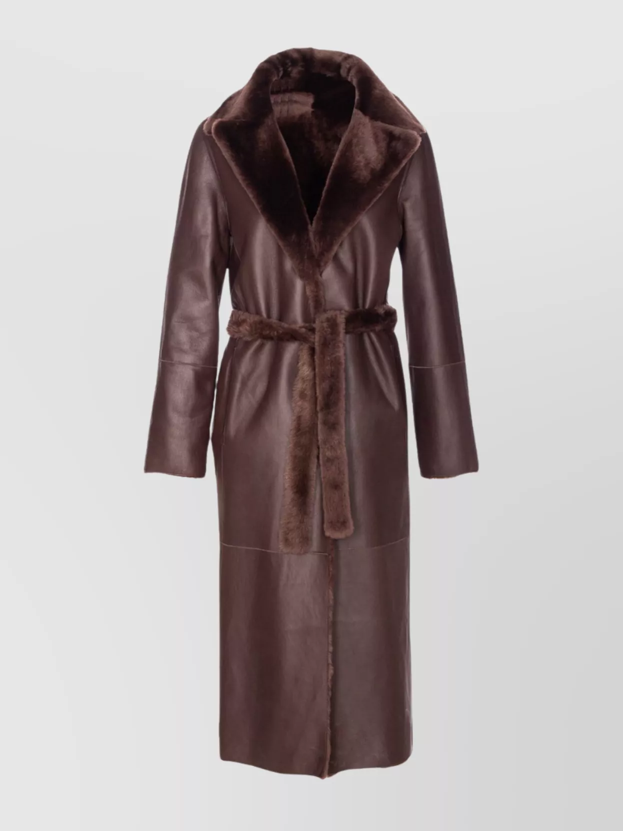 Yves Salomon Belted Faux Fur Long Coat With Pockets