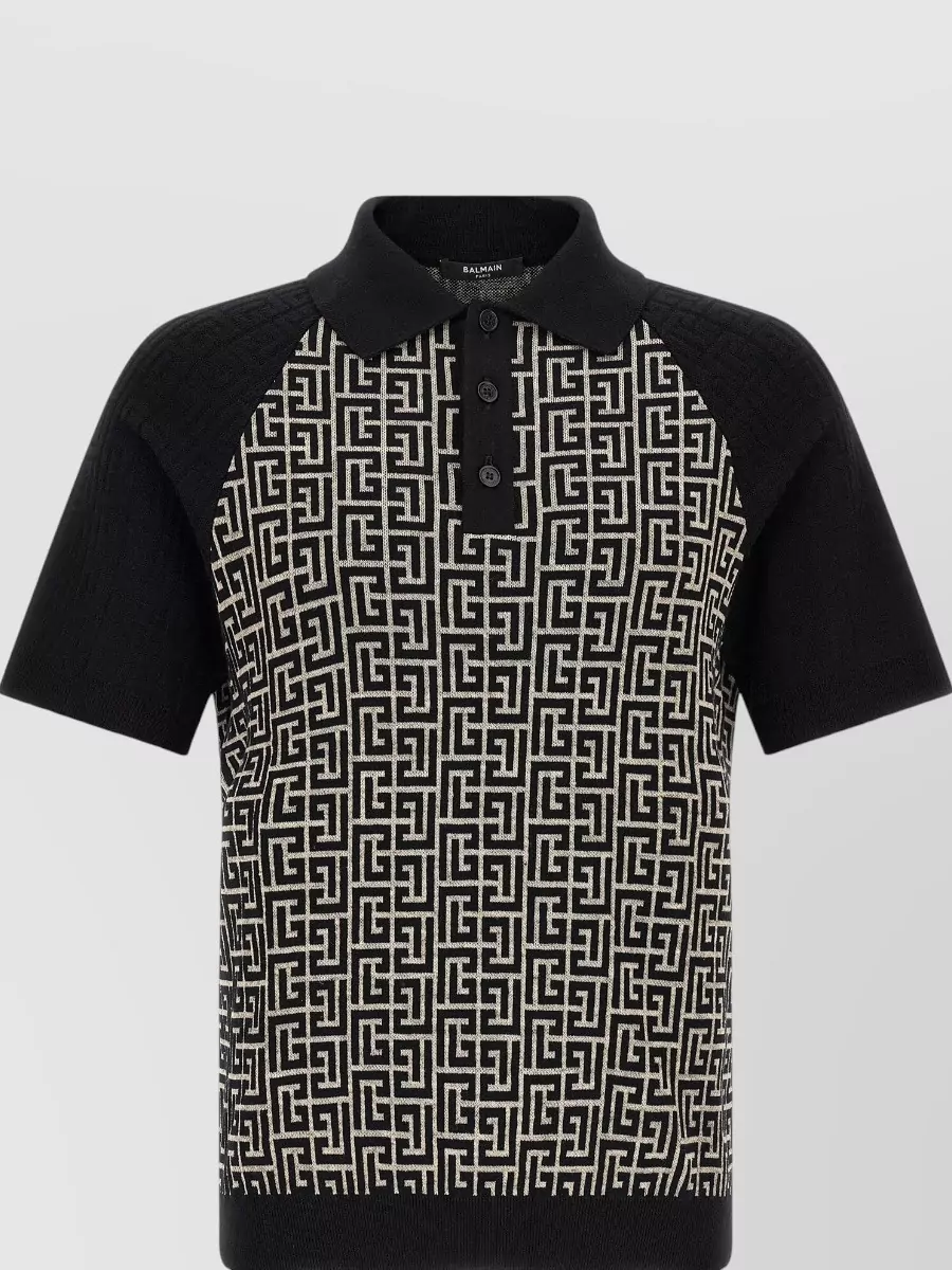 Balmain Ribbed Monogram Polo Shirt