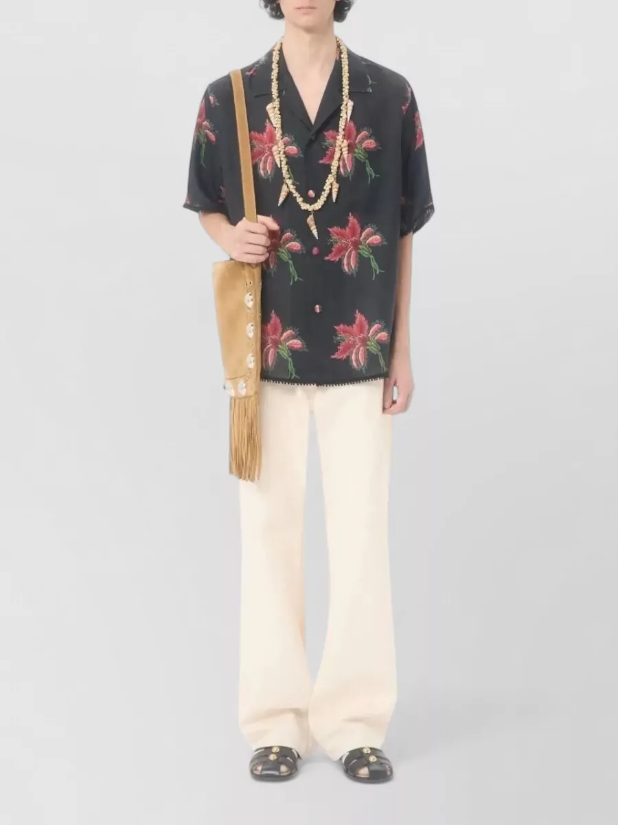 Valentino Garavani Linen Floral Print Bowling Shirt