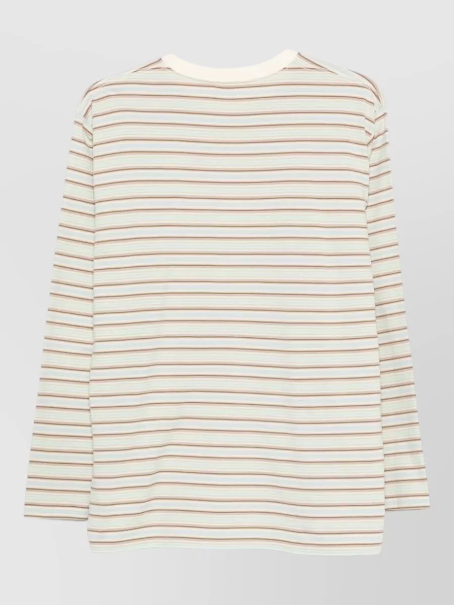 Auralee Cotton Striped Crew Neck Long Sleeve Shirt