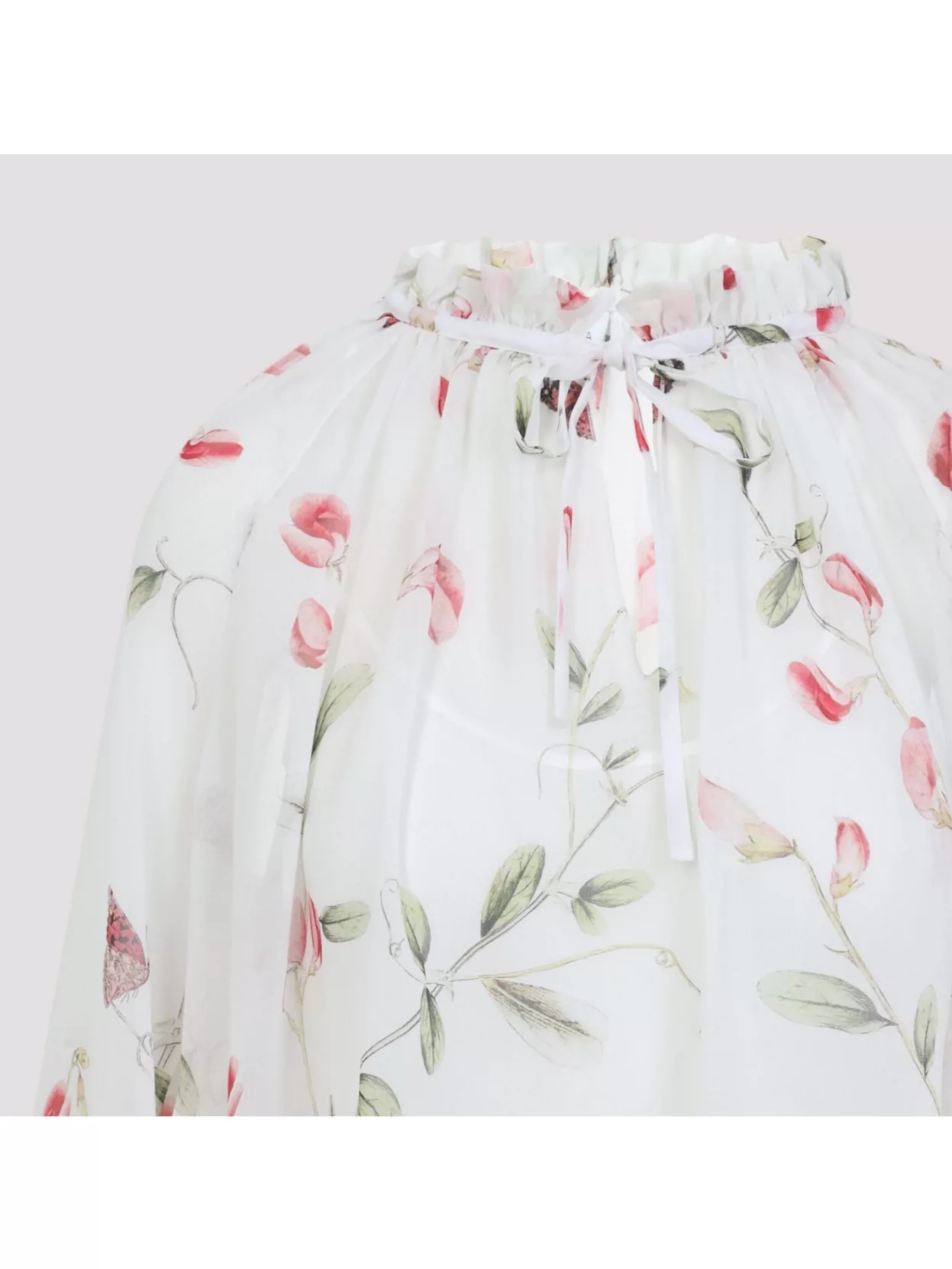 Shop Giambattista Valli Silk Blouse With Balloon Sleeves And Floral Pattern