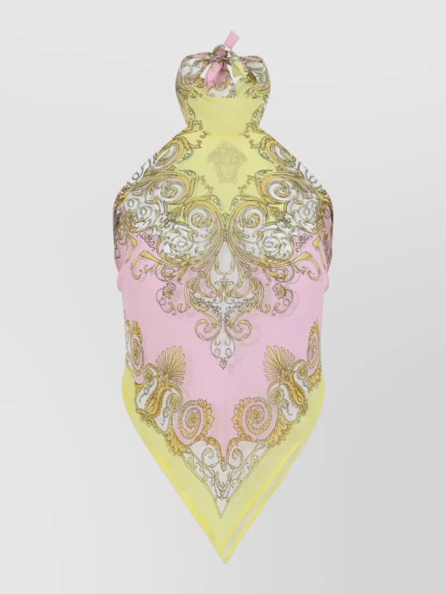 Versace Scarf Print Halterneck Top Back Tie