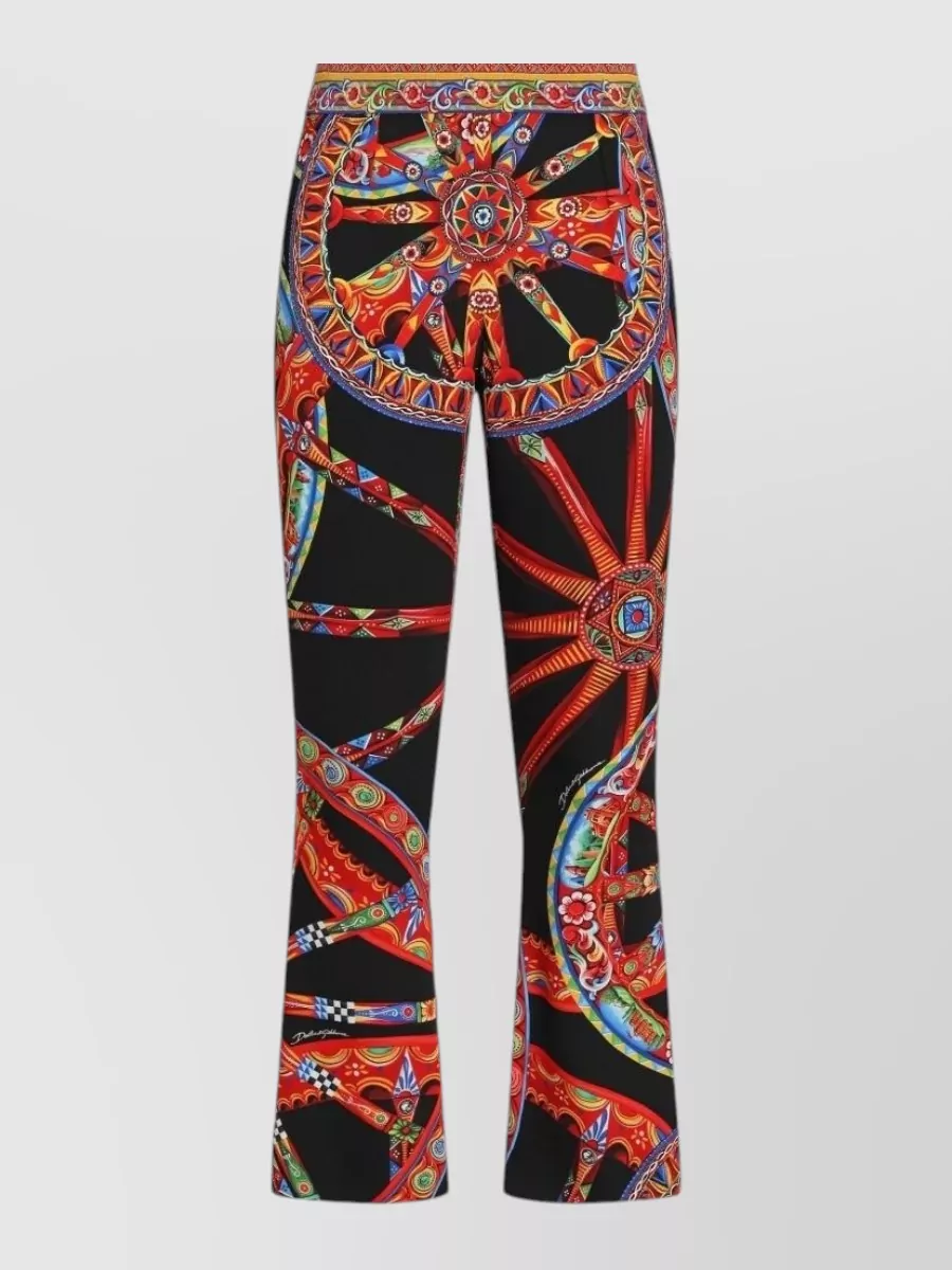 Dolce&Gabbana Silk Carretto Print Flared Trousers