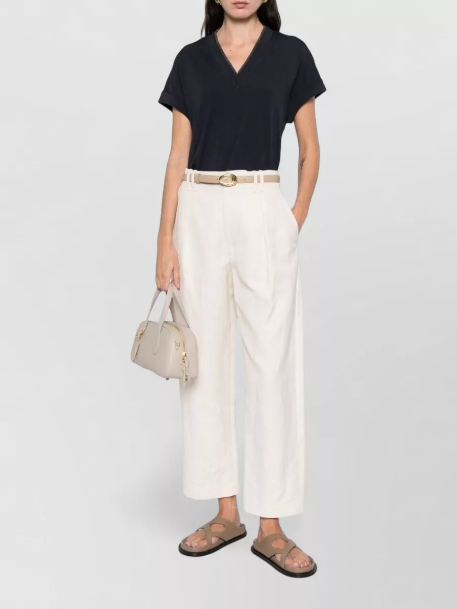 Brunello Cucinelli V-Neck T-Shirt Featuring Rolled Cuffs
