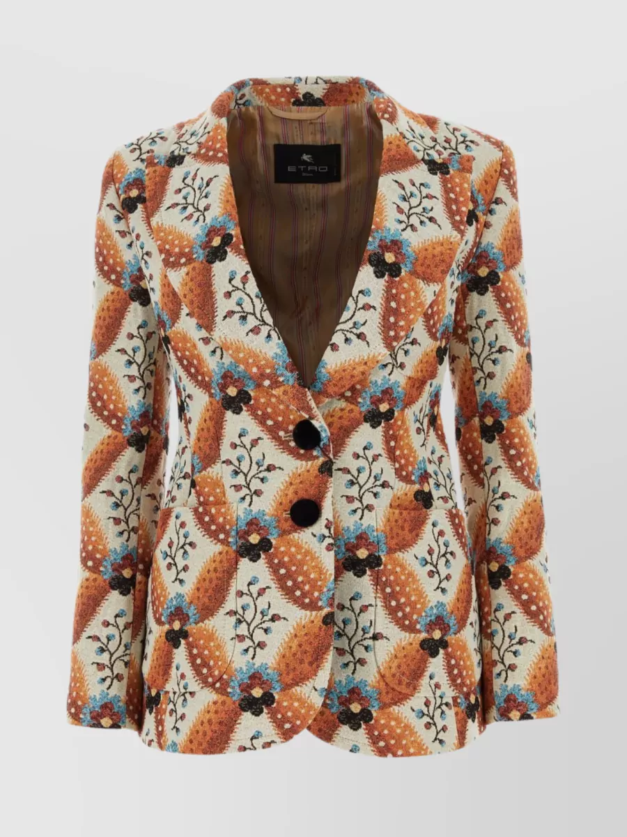 Shop Etro Floral Embroidered Jacquard Blazer With Peak Lapels In Brown