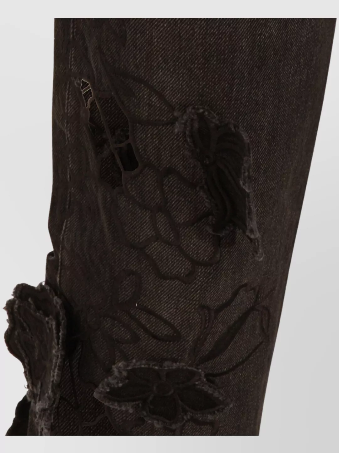 Blumarine Straight Trousers With Distressed Floral Appliqué