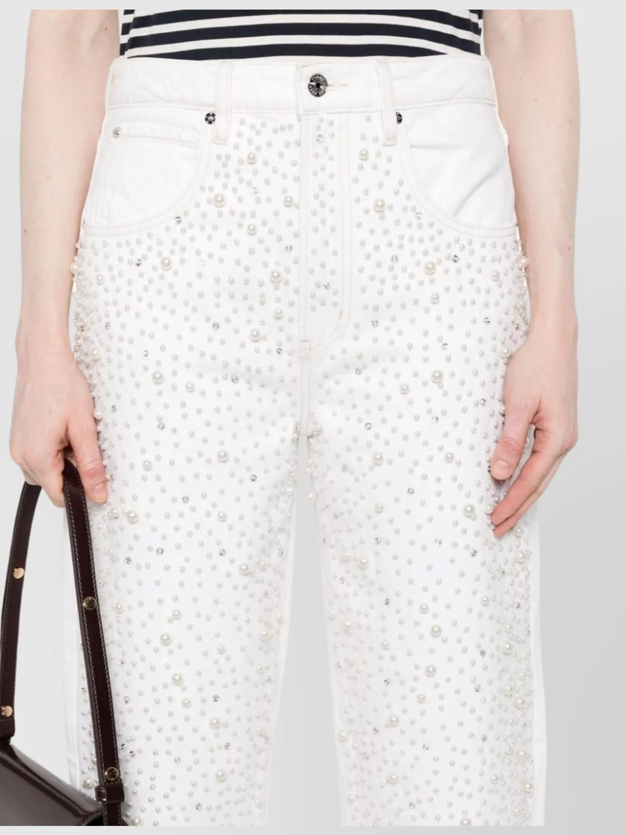 Frame Straight Jeans With Rhinestones And Pearls