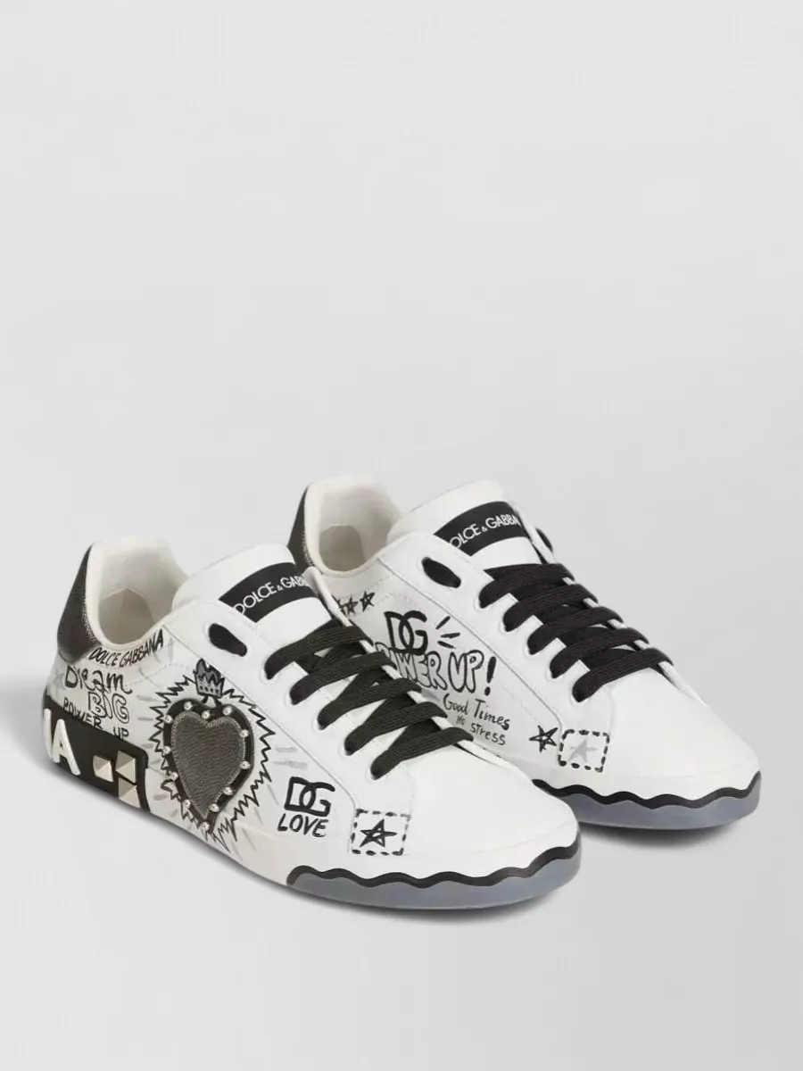 Dolce&Gabbana leather studded printed low-top sneakers