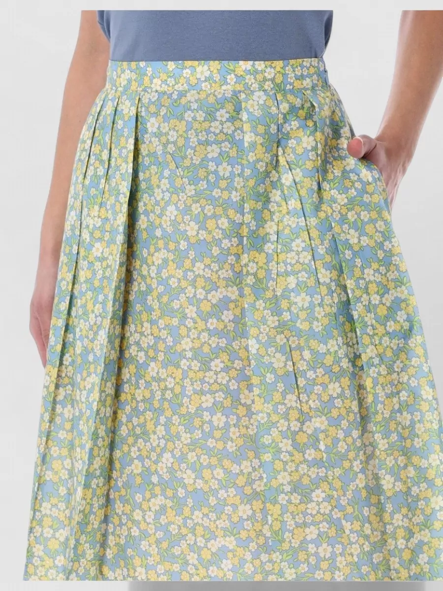 Prada Floral-Print Pleated Midi Skirt