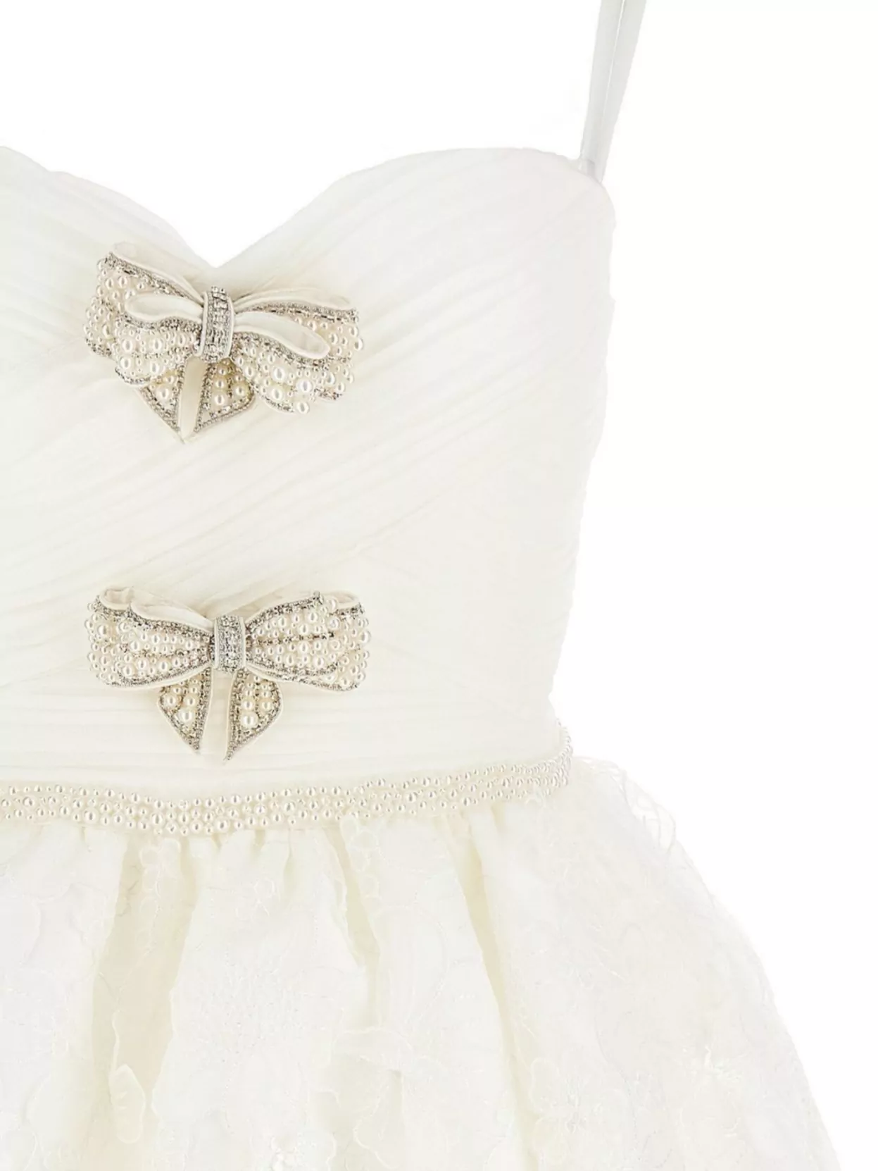 Shop Self-portrait Organza Bow Mini Dress With Beaded Detailing
