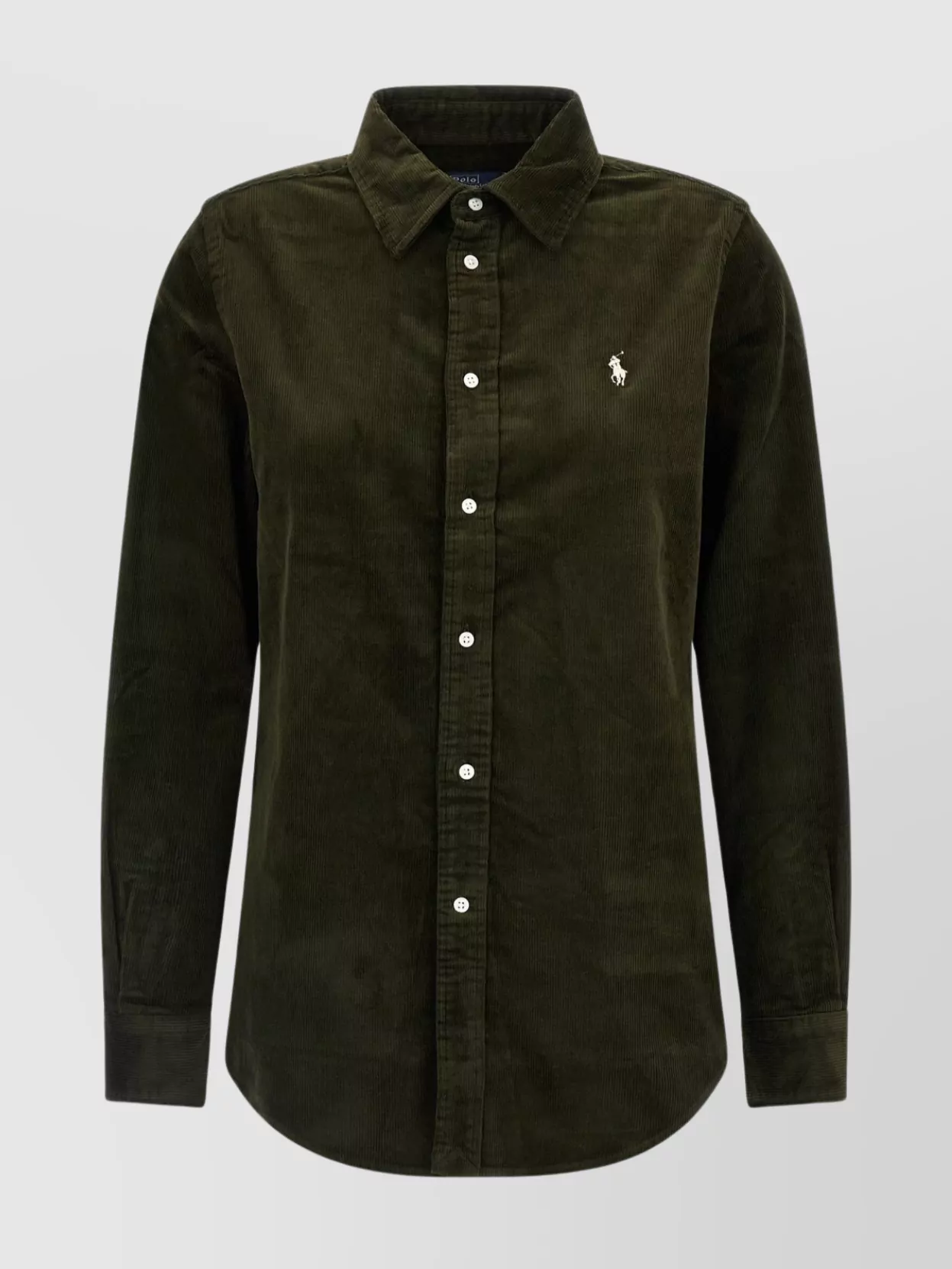 Polo Ralph Lauren Olive Long-sleeve Velvet Ribbed Shirt With Classic Collar In Black