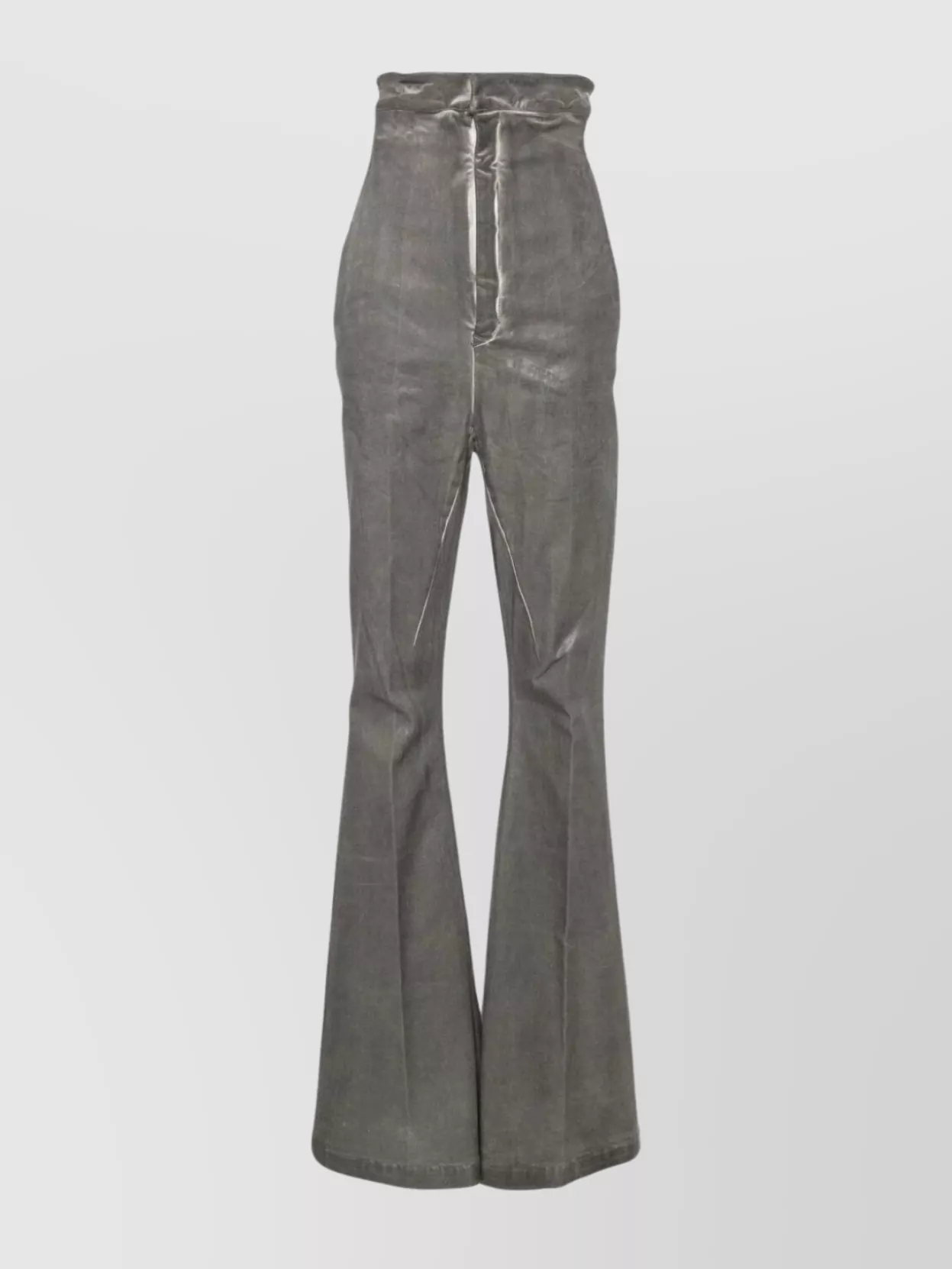 Rick Owens Coated Pressed-crease Flared Trousers In Grey