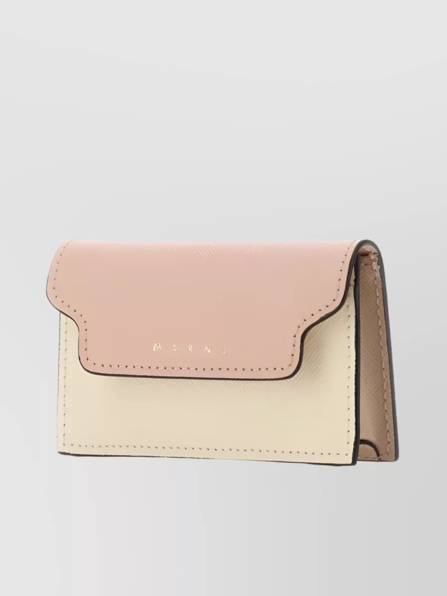 Shop Marni Saffiano Leather Card Case With Front Pocket In Cream