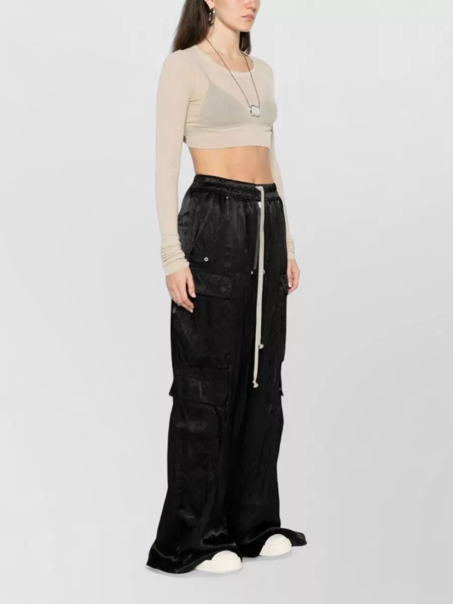 Rick Owens Cropped Long Sleeve Round Neck Top Sheer