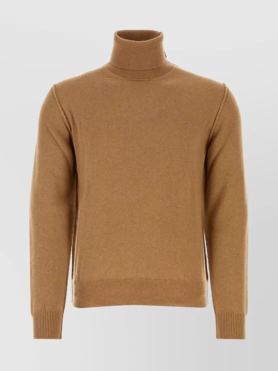 Shop Maison Margiela Cashmere Ribbed Turtleneck Sweater In Brown