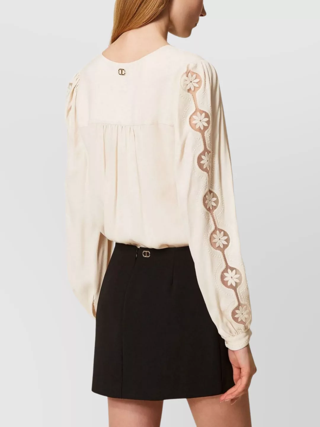 Twin-Set Floral Embroidered Long Sleeve Top
