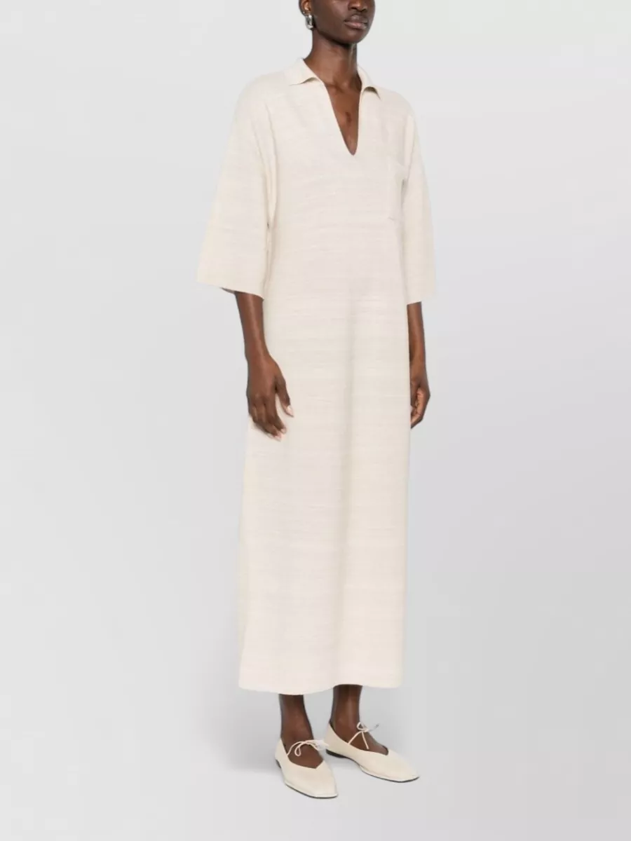 Fabiana Filippi Wool Cotton Shirtdress Tonal Stripes Neckline