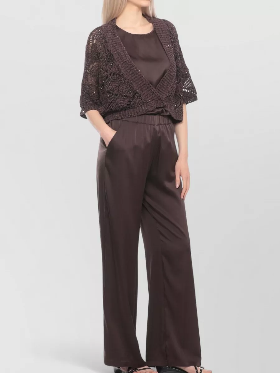 Antonelli Firenze V-Neck Short-Sleeve Sequin Cutout Cardigan