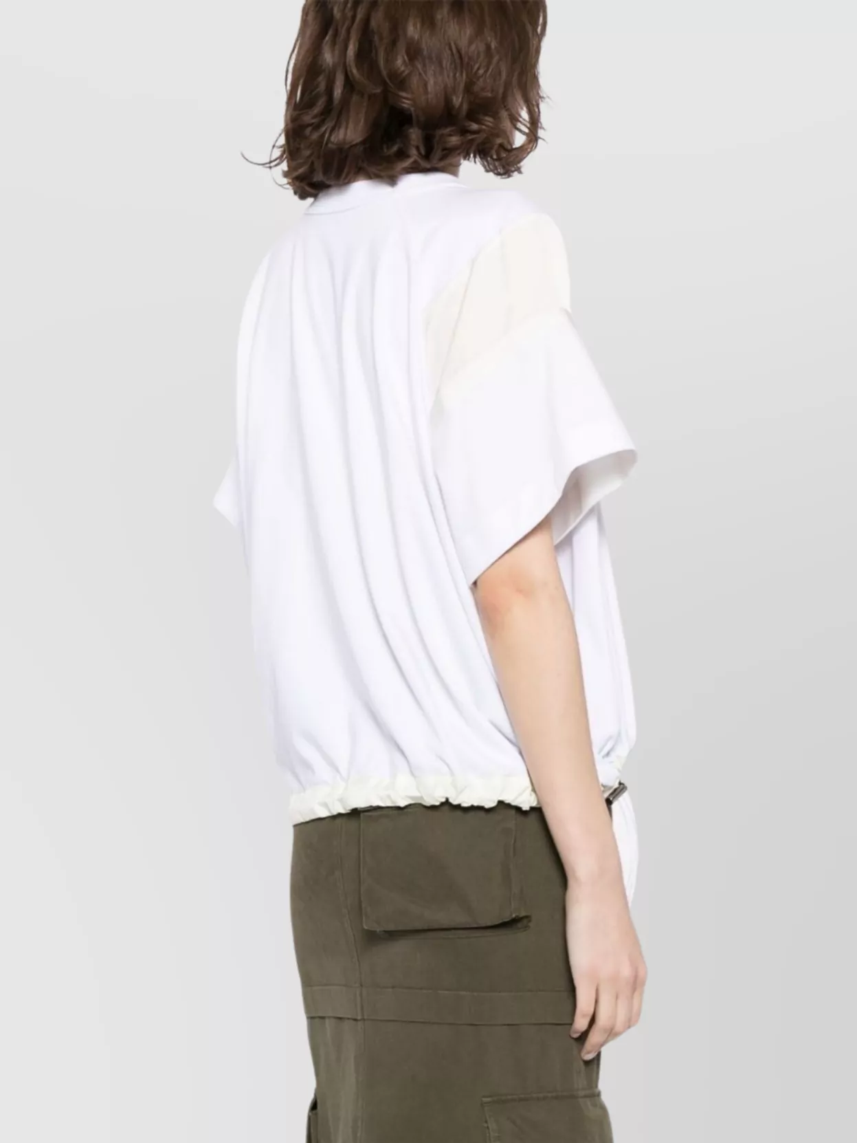Sacai Cotton Crew Neck T-Shirt With Drawstring Hem