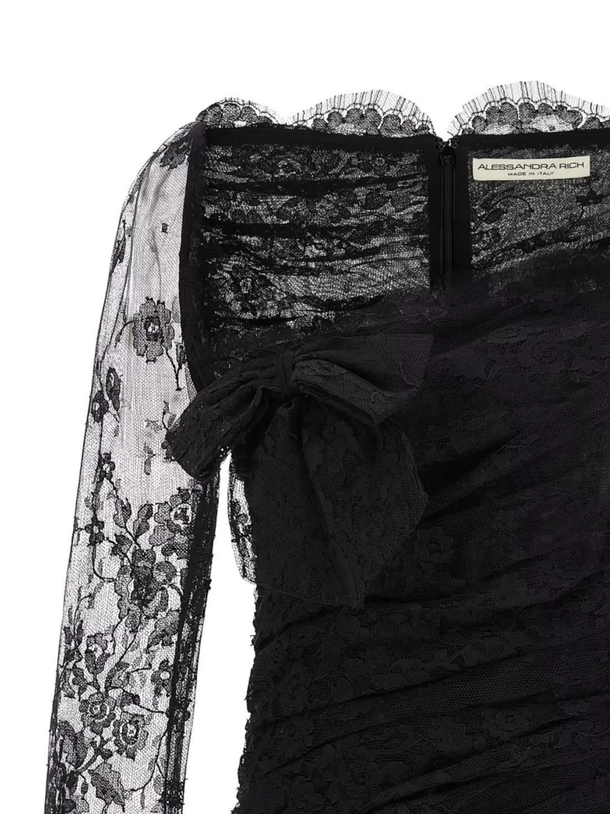 Alessandra Rich Draped Dress With Bow Accents And Lace Detailing