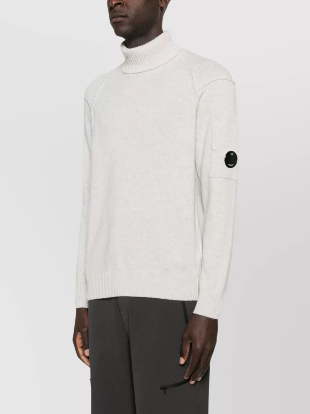 C.p. Company Wool Turtleneck Sweater Featuring Arm Patch In Neutral