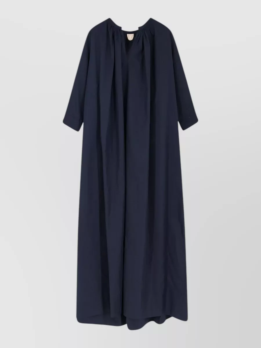 Aspesi cotton v-neck gathered puff-sleeve midi dress