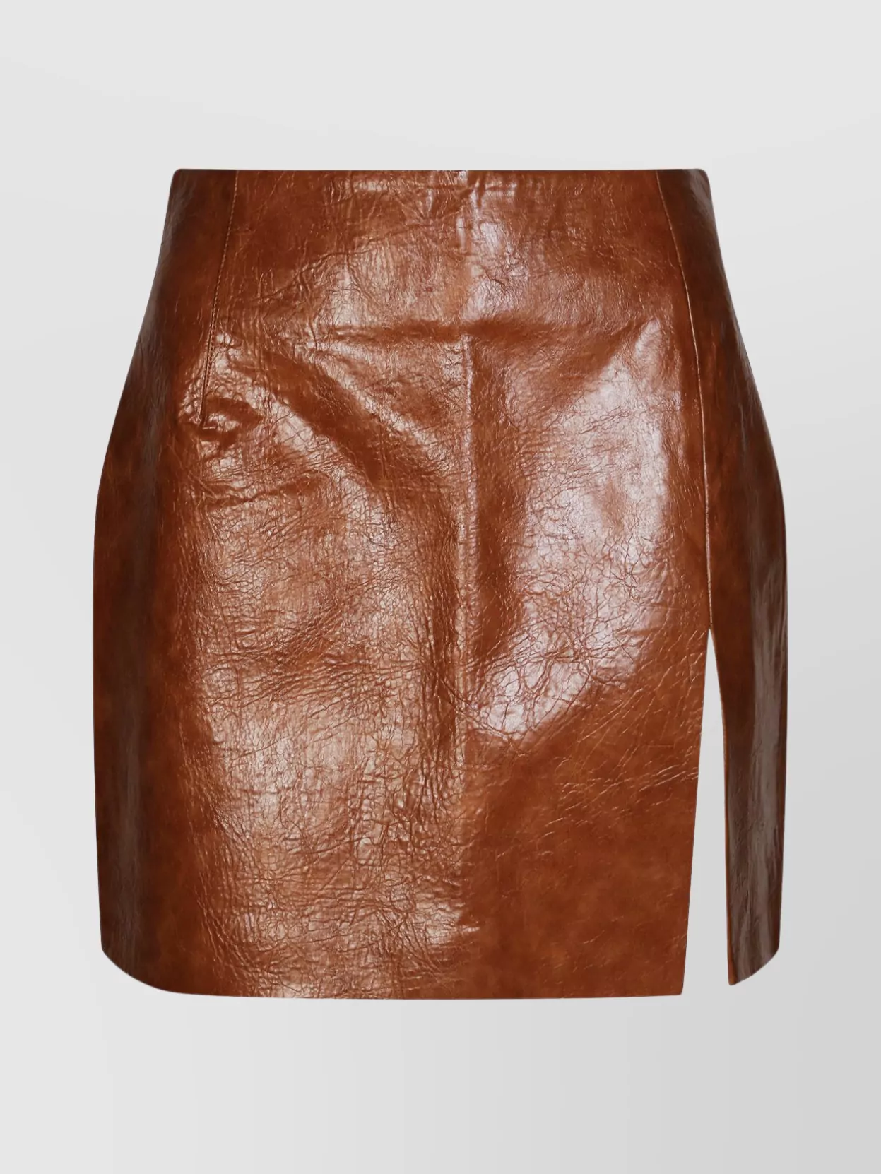 The Andamane Shiny Mini Skirt Side Slit In Brown