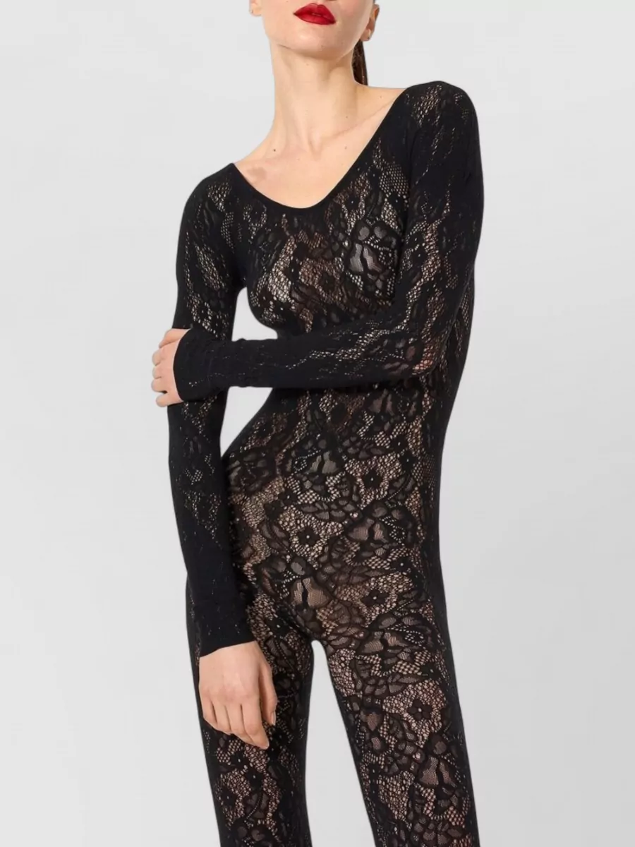 Wolford Lace Floral-Lace Slim-Fit Long-Sleeve Jumpsuit