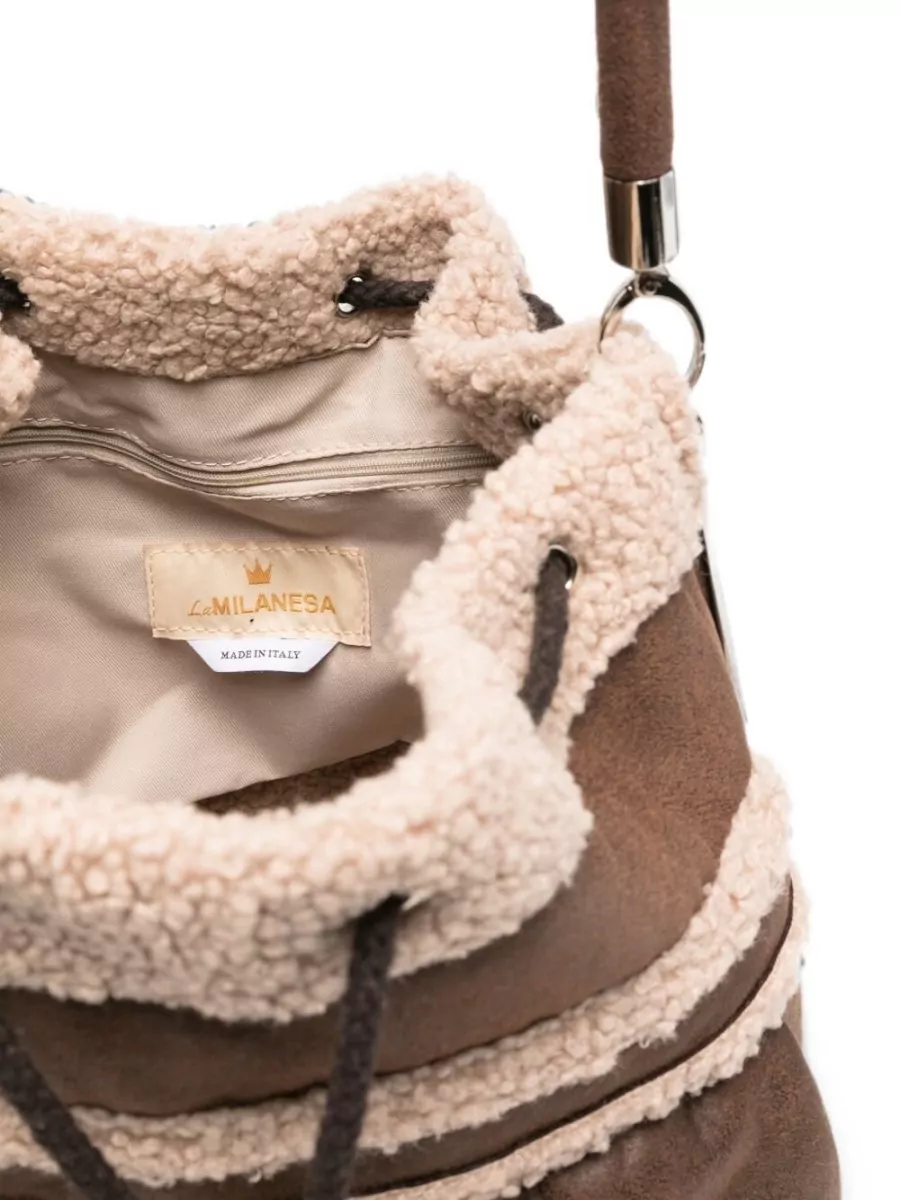 La Milanesa Shearling Trim Bucket Bag