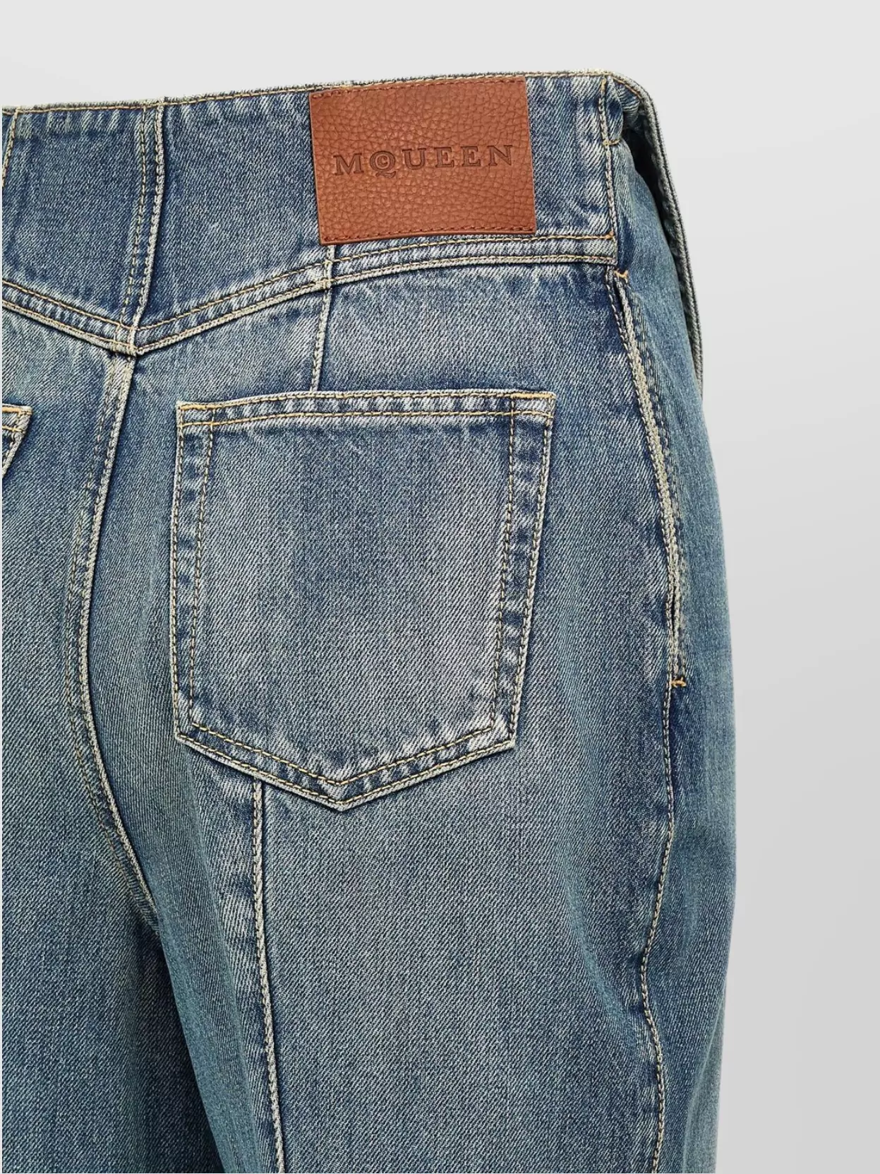 Alexander Mcqueen Blue Flared Jeans With Foldover Waist And Logo Patch On The Rear In Denim Womanaa