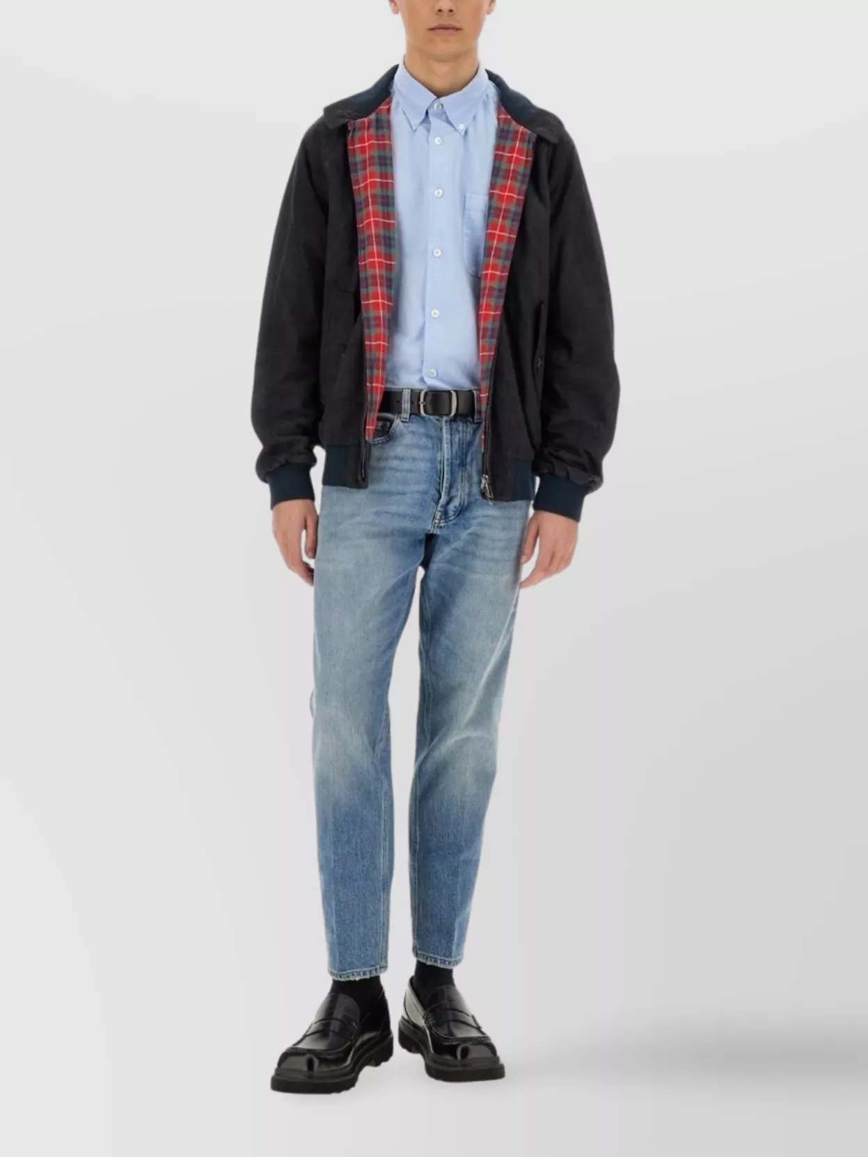Baracuta Slim Fit Jacket With Ribbed Finish In Black