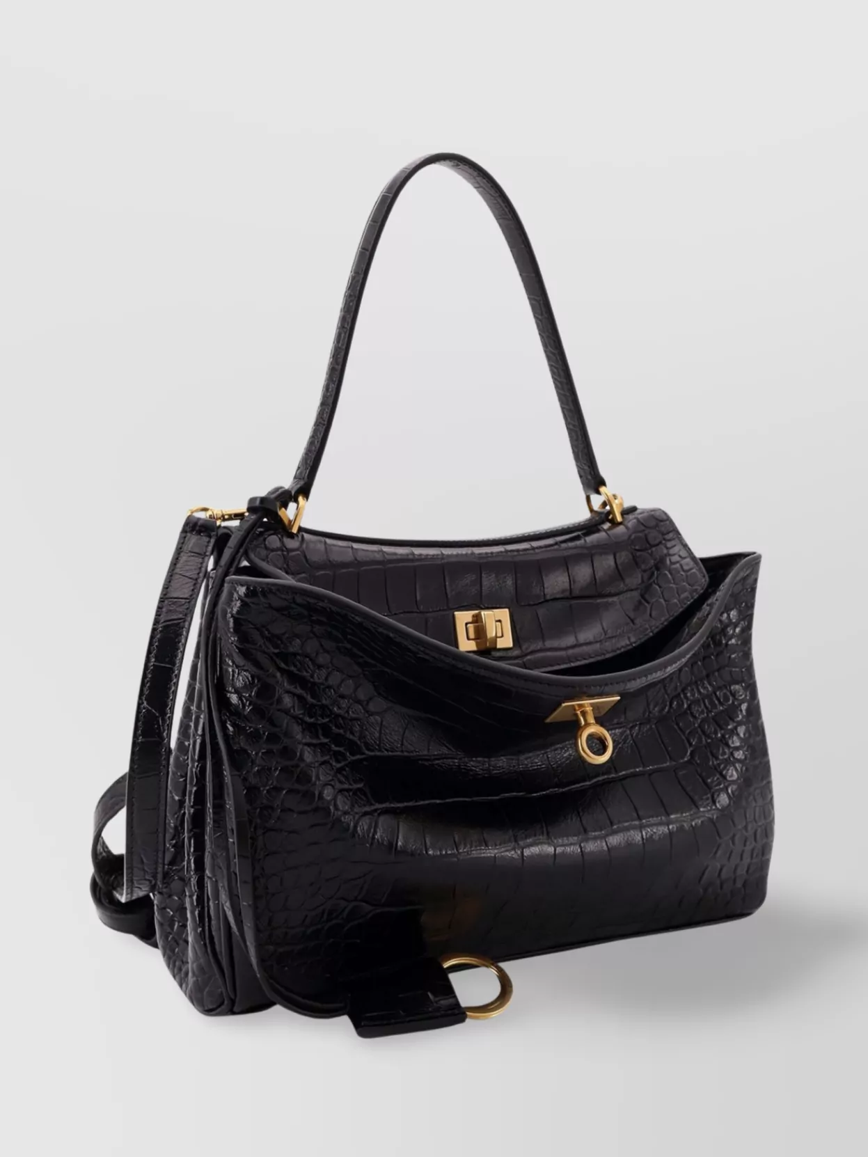 Balenciaga Crocodile Effect Leather Shoulder Bag
