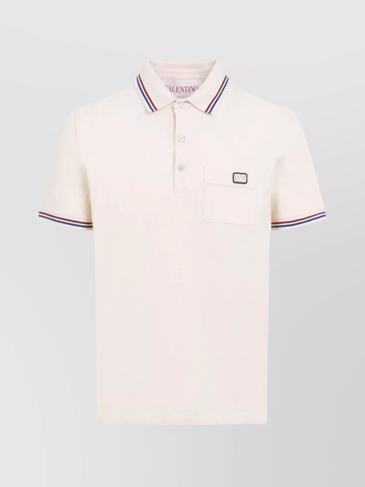 Valentino Cotton Piqué Polo Shirt With V-logo Patch In Neutral