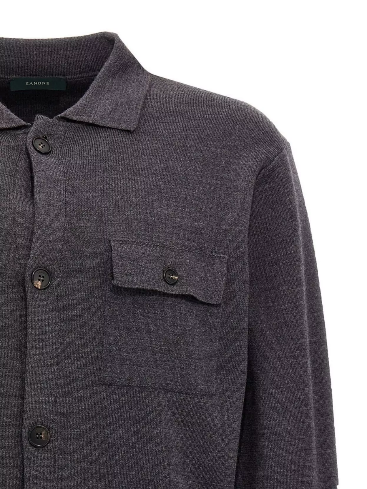 Zanone Classic Grey Wool Cardigan With Button Closure And Flap Pockets In Black