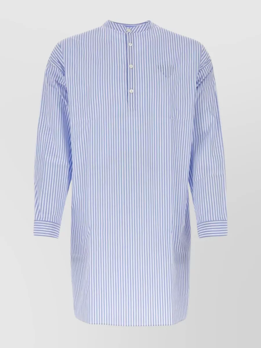 Shop Prada Striped Poplin Shirt With Embroidered Accents In Blue