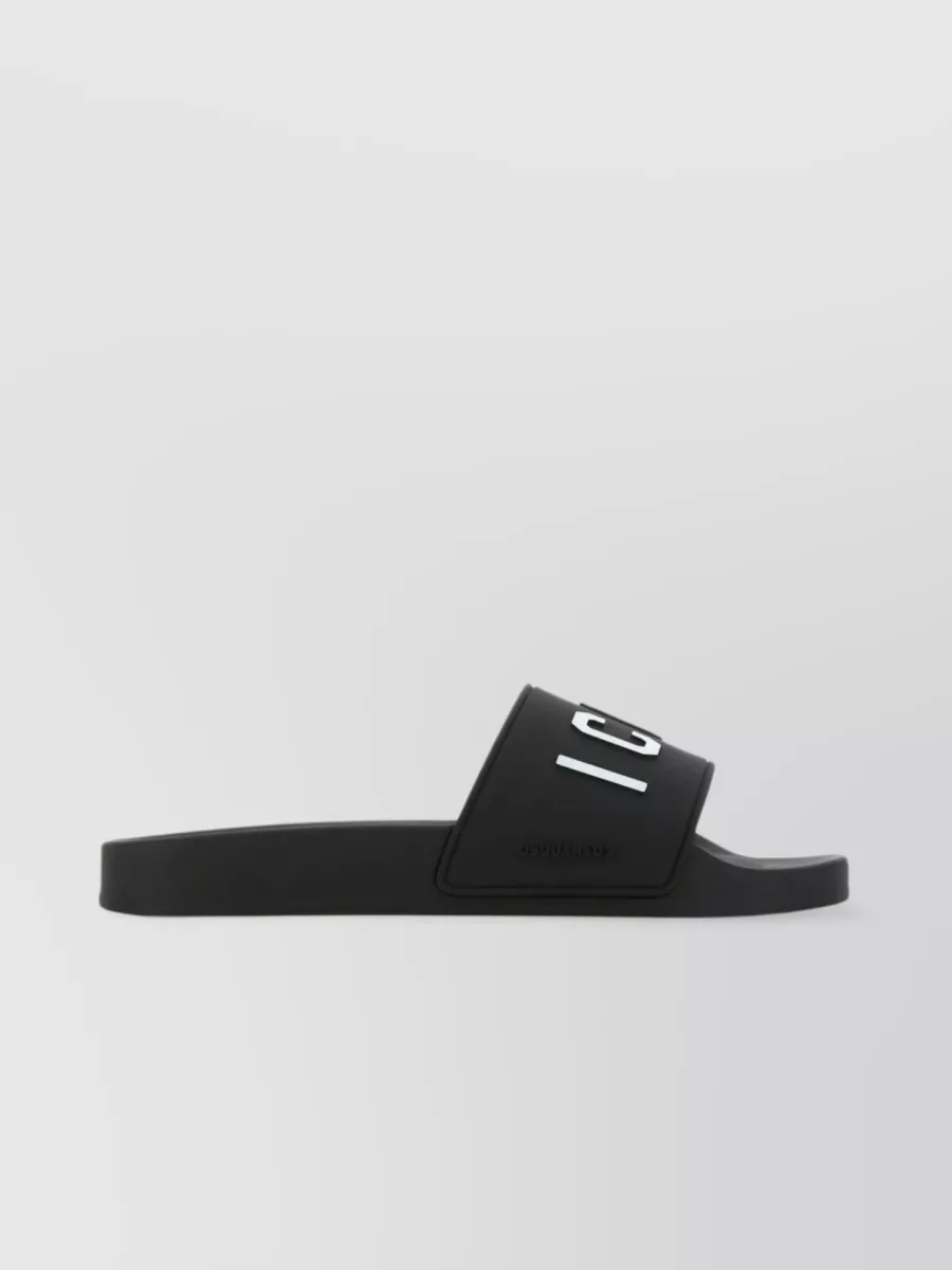 Shop Dsquared2 Rubber Slippers With Embossed Icon Detail In Black