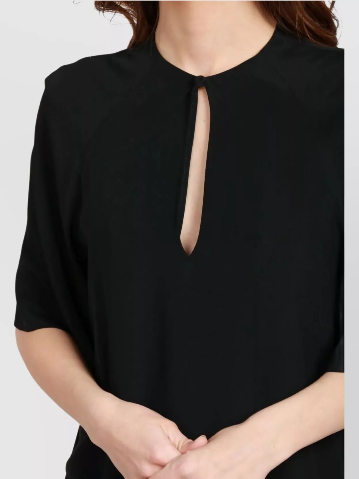 Semicouture Keyhole Short Sleeve Relaxed Fit Top In Black