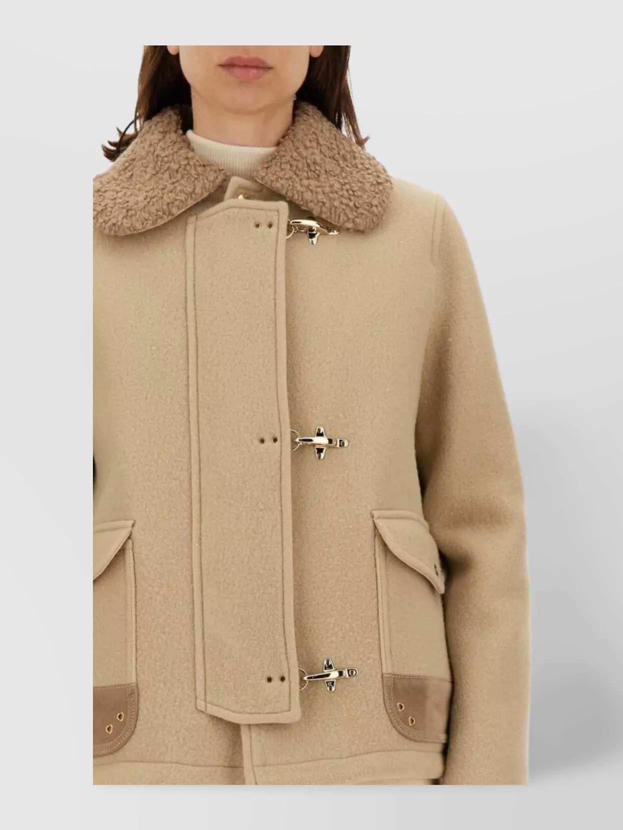 Fay Textured Wool Jacket With Plush Collar