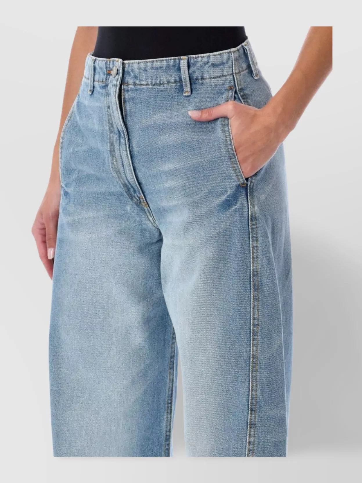 Magda Butrym Wide Leg Denim Trousers With Belt Loops In Blue