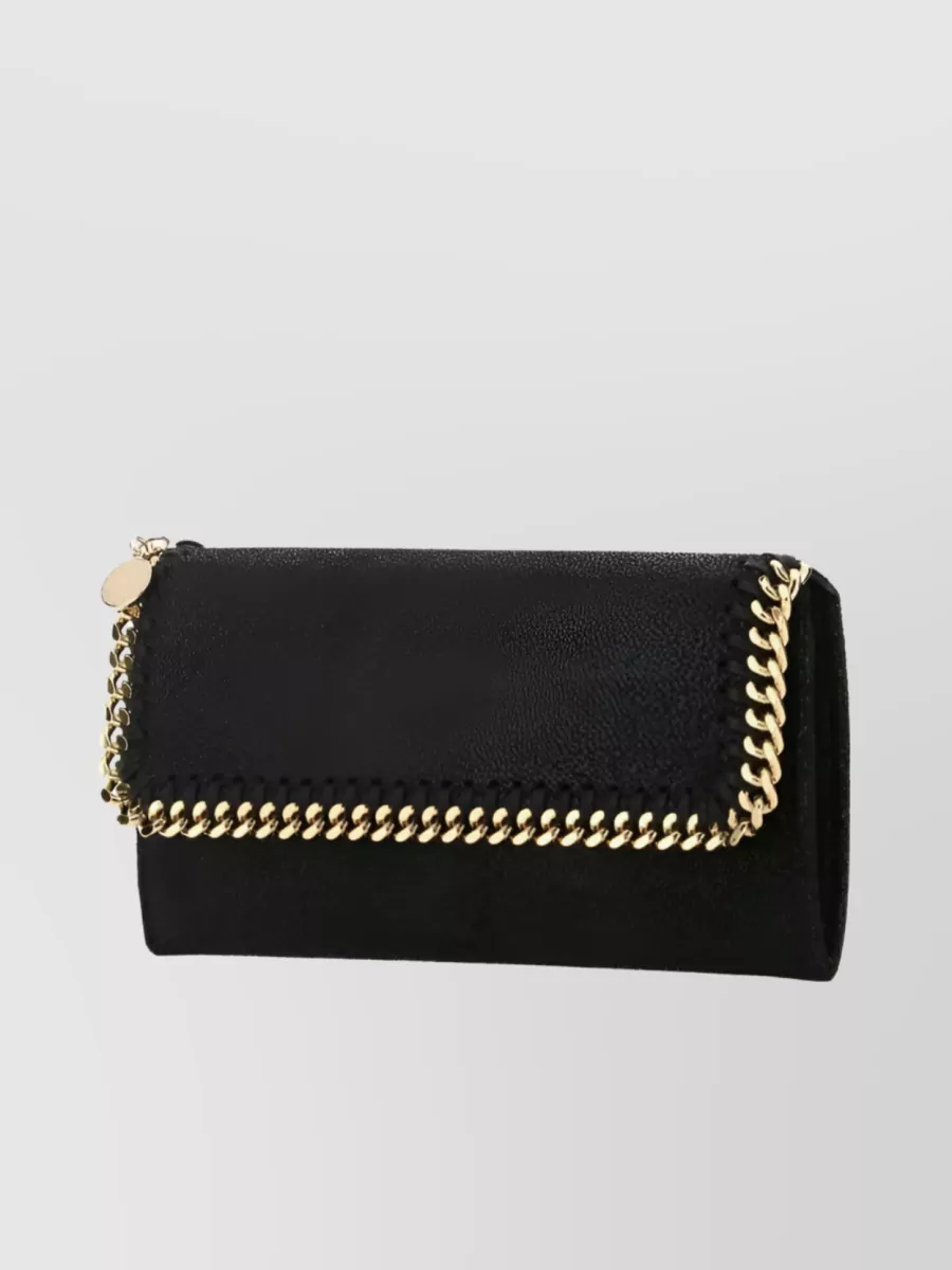 Shop Stella Mccartney Falabella Grained Continental Wallet With Whipstitch Chain In Black