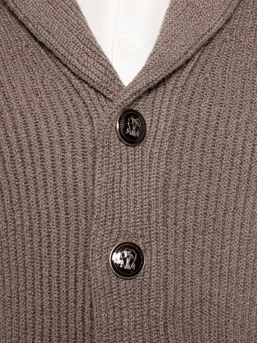 Brunello Cucinelli Ribbed Knit Shawl Collar Cardigan