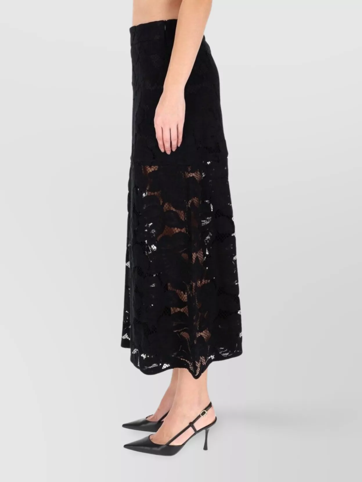 Patou High Waist Floral Midi Skirt With Lace