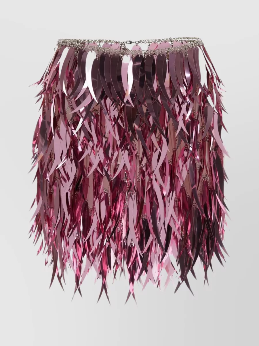Shop Paco Rabanne Shimmering Feathered Mini Skirt In Purple