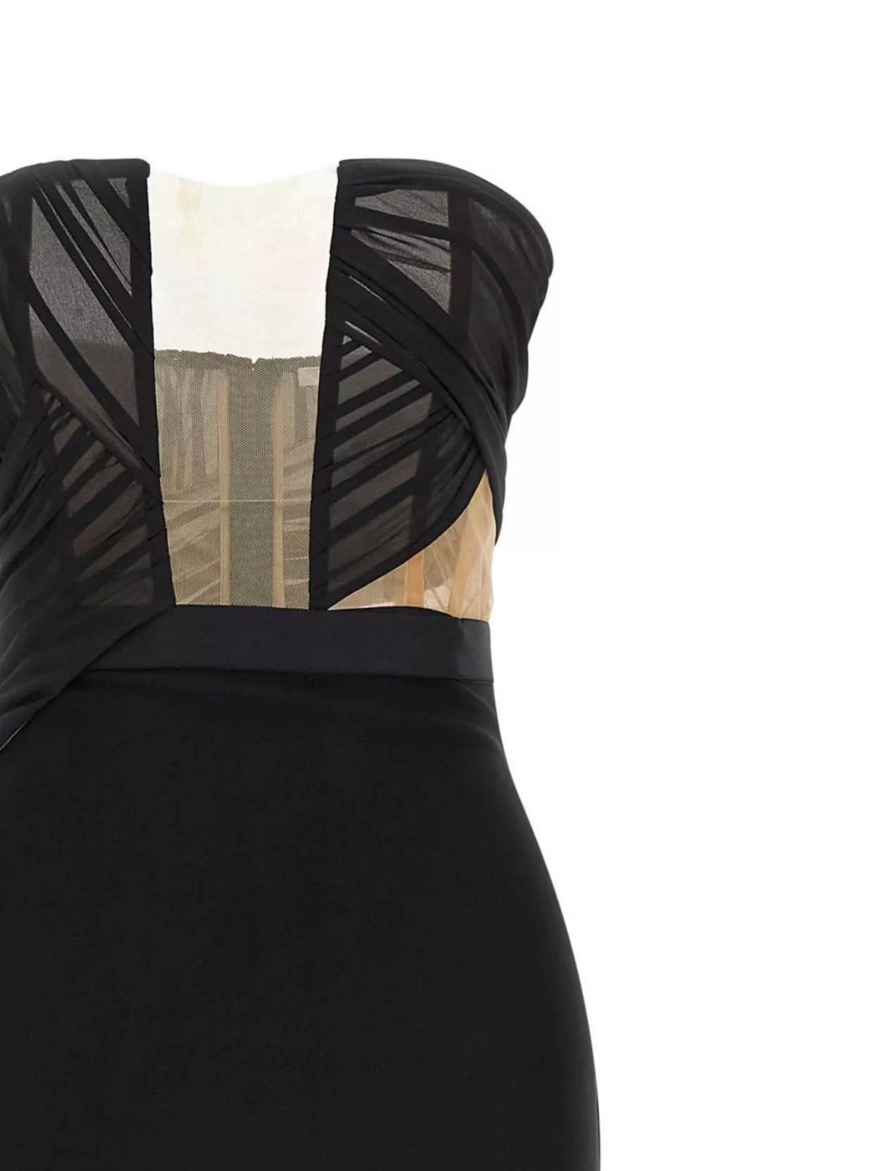 Nensi Dojaka Draped Maxi Dress With Corset And Sheer Panels