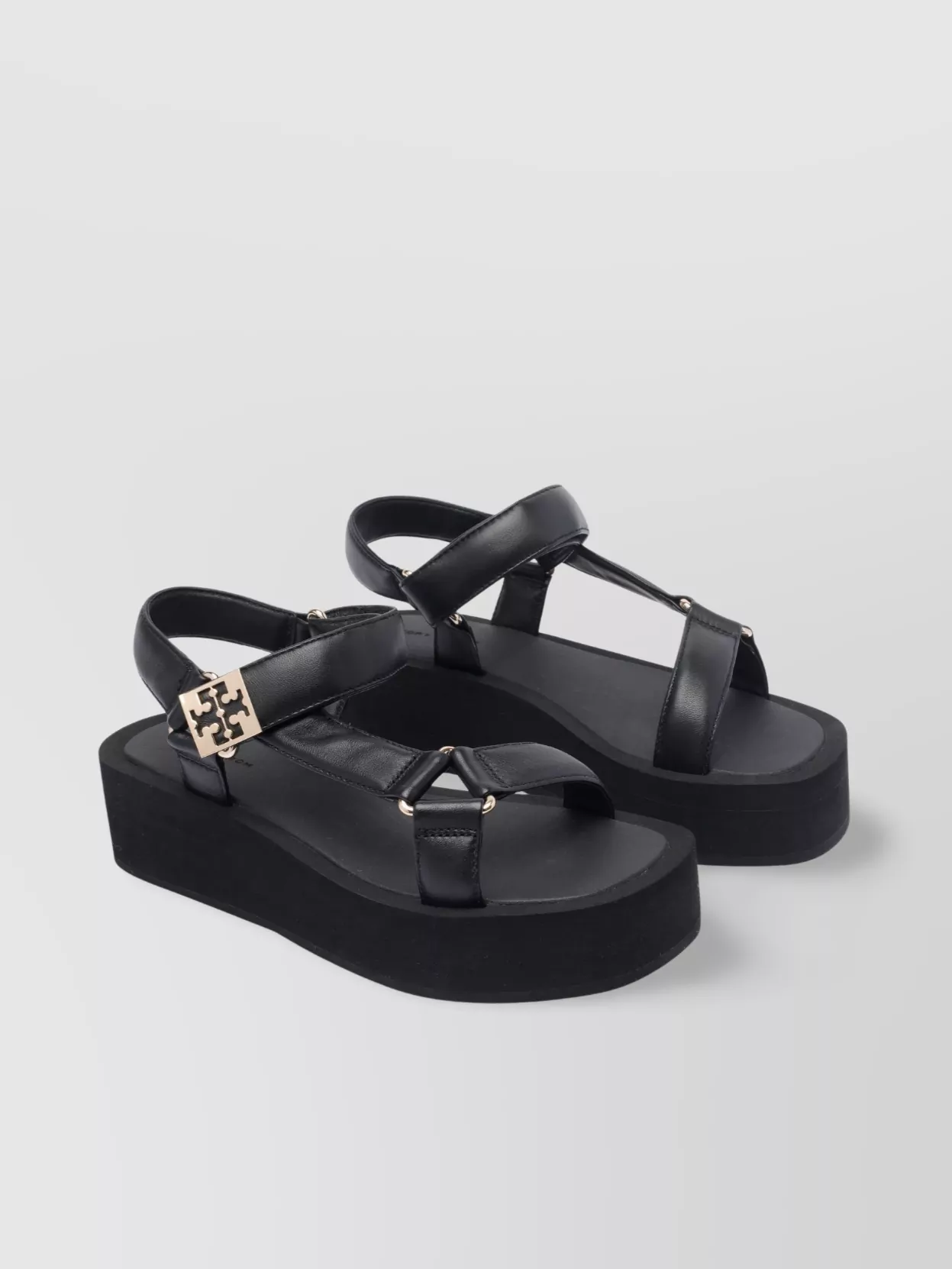 Tory Burch Round Toe Leather Platform Sandals With Ankle Strap
