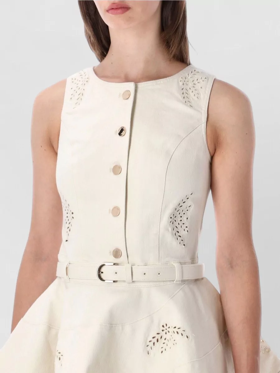 Self-Portrait Denim Sleeveless Broderie Mini Dress