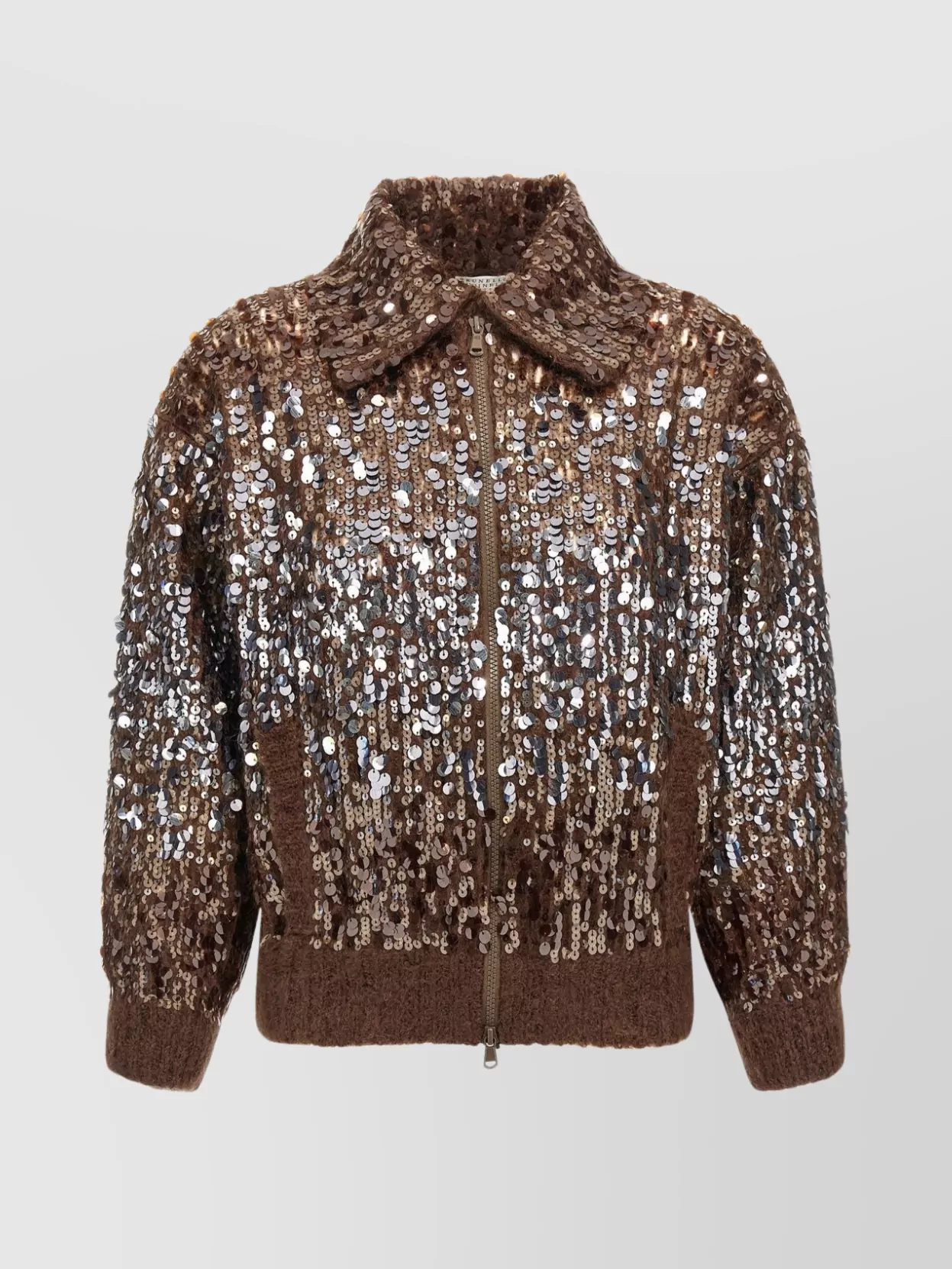 Brunello Cucinelli Sparkling Ombre Embroidery Cardigan In Brown