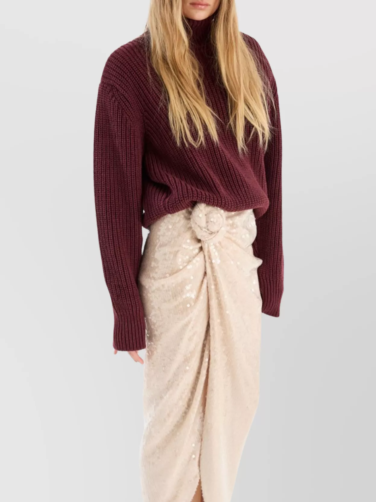 Rotate Draped Midi Skirt With Sequin Floral Detail